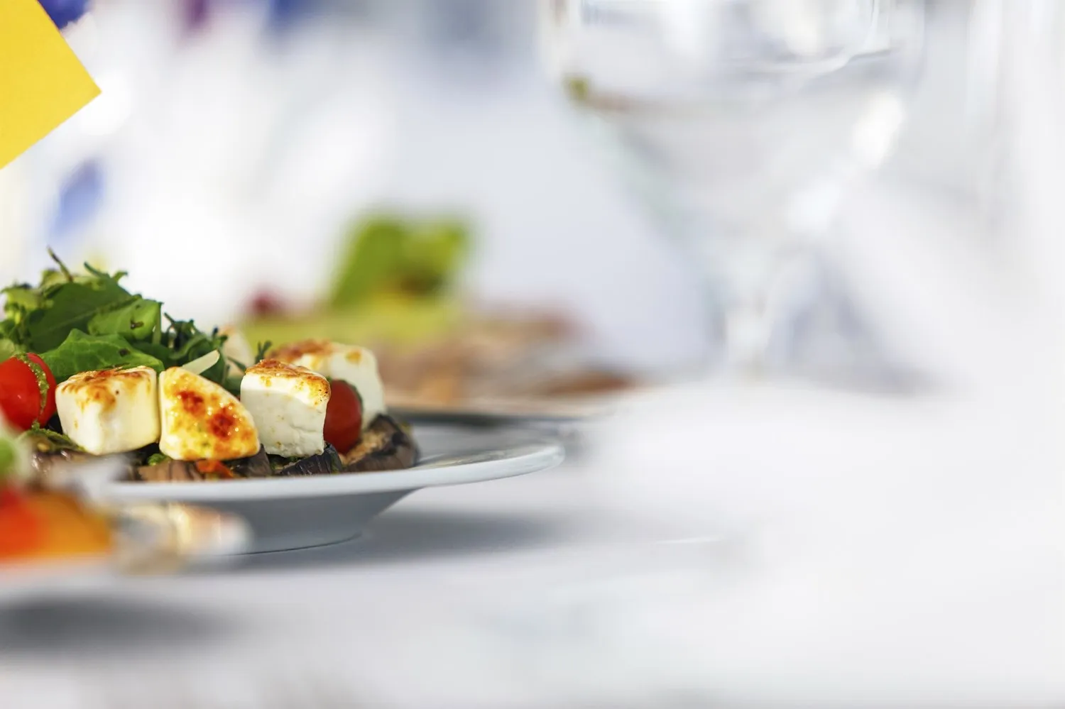 Anrettet tallerken med grillet grøntsag, ost og salat